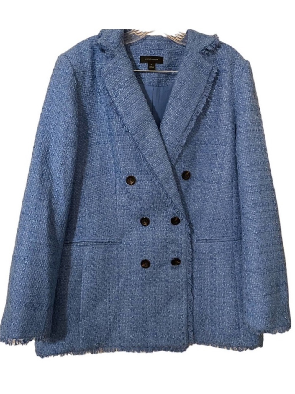 Ann Taylor Double-Breasted Blue Tweed Blazer Coat